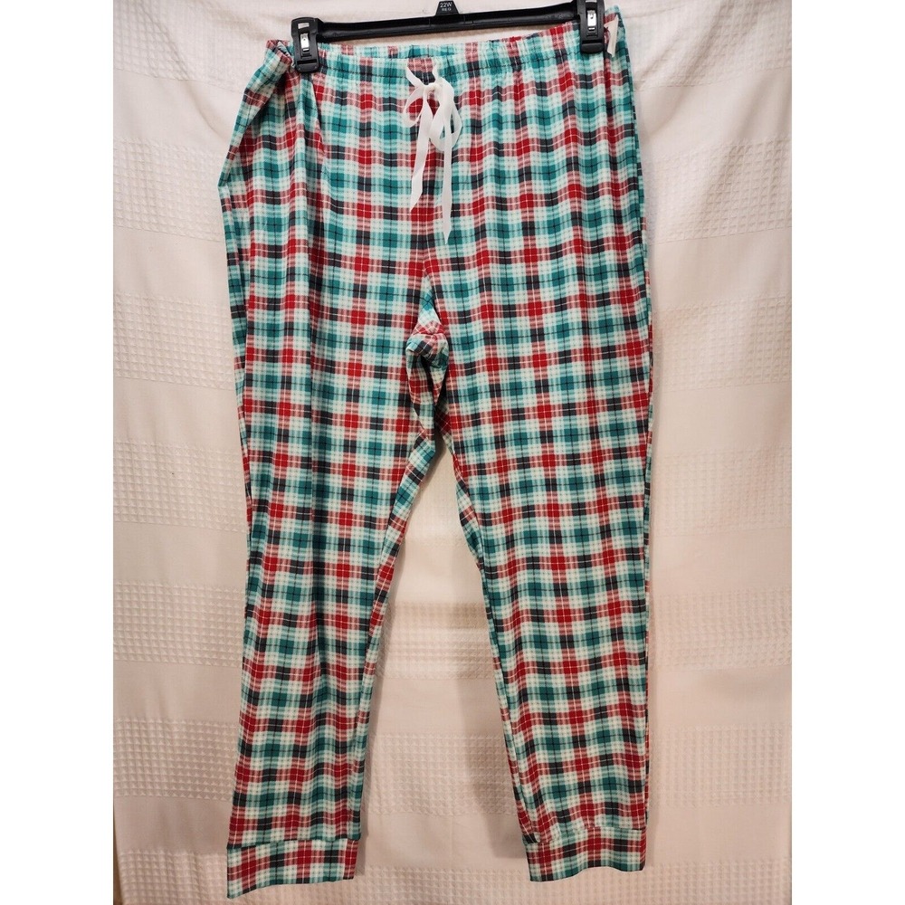 Croft & Barrow Pajama Pants Womens XL Plaid Red Teal Loungewear Drawstring NEW